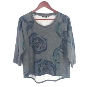 APT. 9 Women's Gray Floral Print 3/4 Sleeve Top